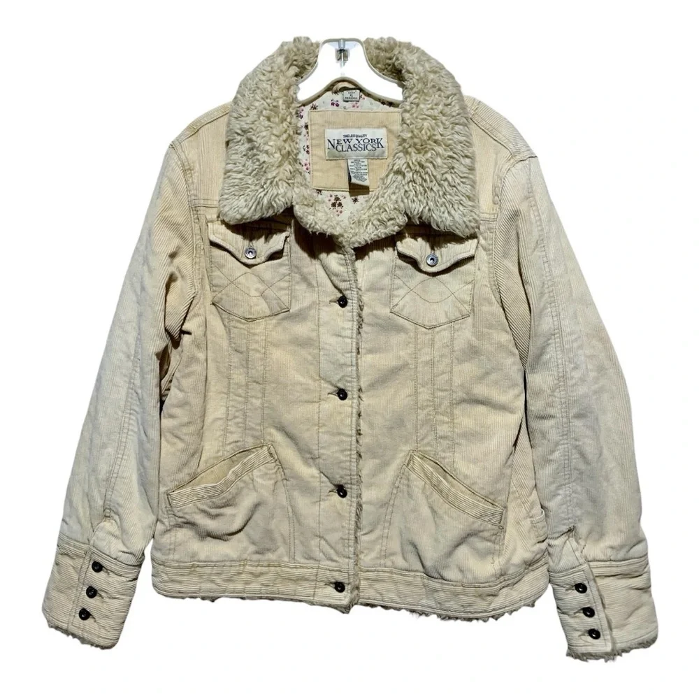 Women’s Vintage Y2K New York Classics Corduroy Trucker-Sherpa Jacket